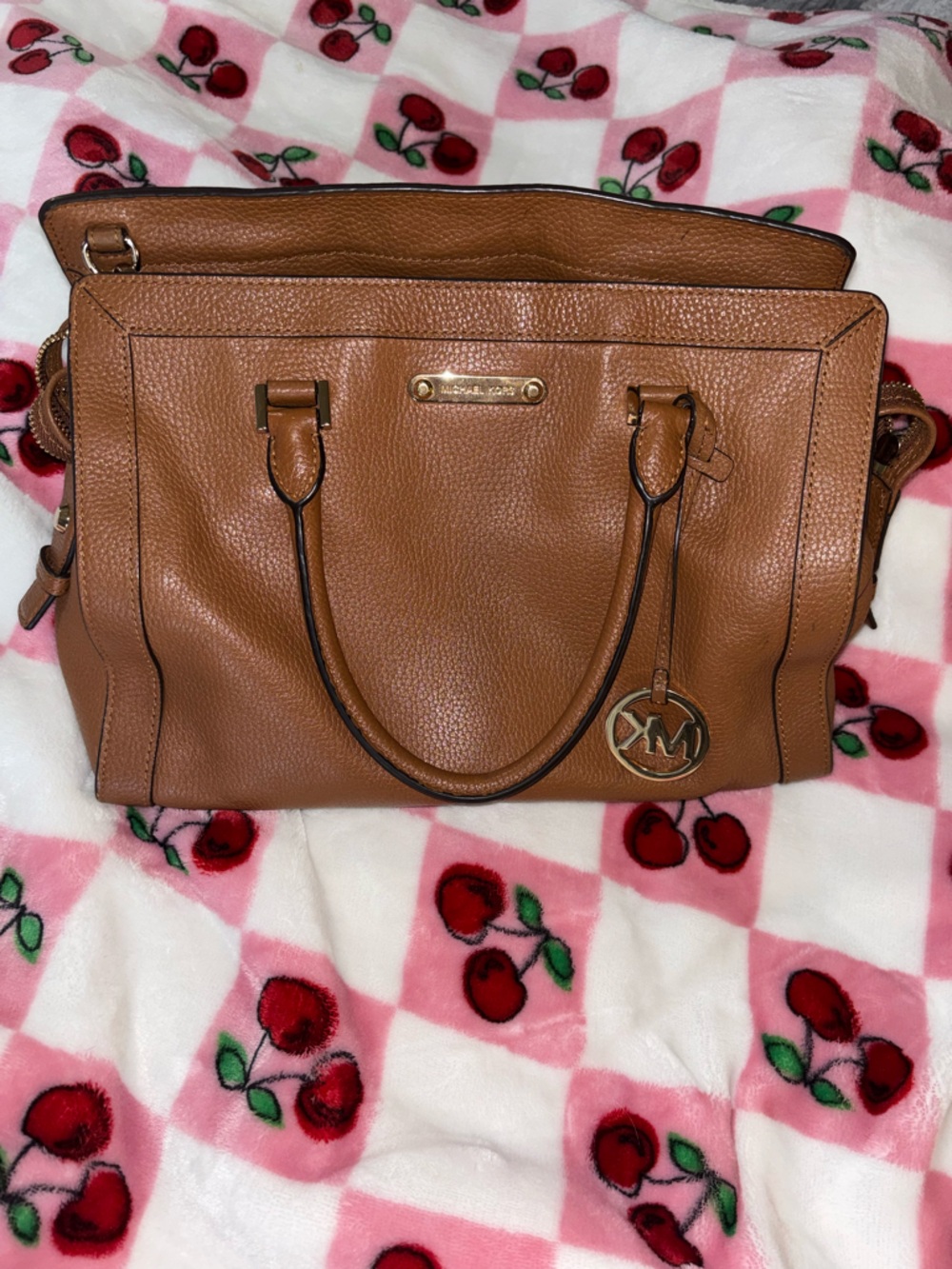 Michael Kors Cognac Pebbled Leather Tote with Gold Hardware